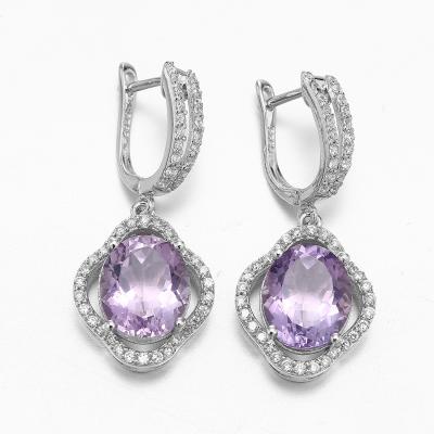 Cina ametista di 3.3g 925 Sterling Silver Gemstone Earrings Purple in vendita