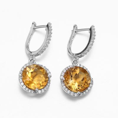 China OEM 925 Sterling Silver Gemstone Earrings Citrine Earrings Rhodium Plated for sale