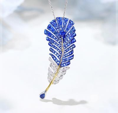 China Brosche Sapphire Virgo Necklace 0.25ct Diamond Feather Pendant zu verkaufen