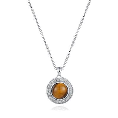 Chine Électrodéposition ronde pendante Tiger Eye Stone Pendant de rhodium de pierre gemme argentée des femmes 925 à vendre