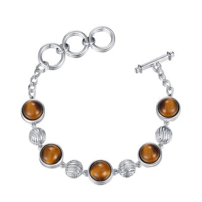 China 925 Sterling Silver Gemstone Bracelet Rhodium Geplateerd Tiger Eye Stone Bracelet Te koop