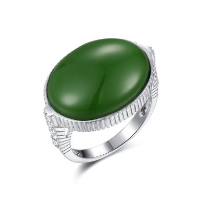 Cina Forma di ovale di Jade Ring Sterling Silver 16x20mm di verde di Birthstone di Sagittario in vendita