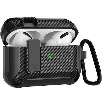 China 2022 New Carbon Fiber Air Pod Shockproof Cool Textured Pro Case For Men And Women With Key Chain And Lock Clip For AirPods Pro 2019 for sale