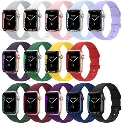 China New Men and Women Solid Color Silicone Watch Bands Sport Strap Waterproof Durable Replacement Soft Strap for iWatch Series 7 6 5 4 3 2 1 Se for sale