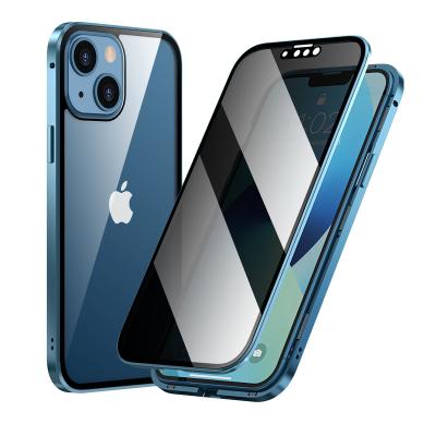 China Shockproof Metal Blue Magnetic Bumper Case Anti Spy Tempered Glass For Pro 12 Mini 11 13Pro iPhone13 Max iPhone 13 Cover Phone Accessories for sale