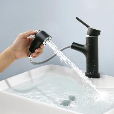 China Pull Out Spray High Quality Deck Mounted Zinc Handle Zinc Body Pull Out Bath Sink Faucet Black Bathroom Taps Black Taps And Faucets for sale