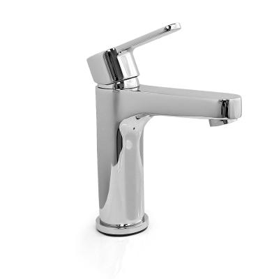 China Metered Faucets Single Handle Deck Mounted Brushed Nickel Brass Body Curve Faucet Guangdong The Faucet Wash Basin Faucet for sale