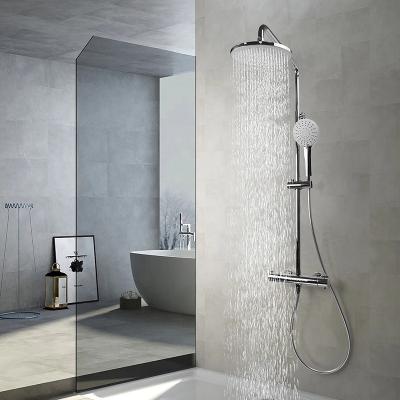 China Without Slide Bar GaoZhi Top Quality Surface Mounted Chrome Rainshower Zinc Alloy Handle Thermostatic Shower Column Set for sale