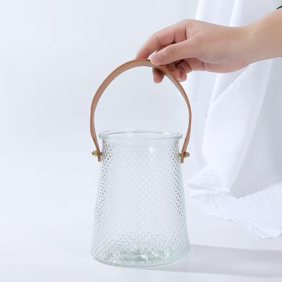 China Glass Vases Logo Glass Vases Flower Cylinder Clear Glass Vases Custom Minimalist Glass Vases With Handle for sale