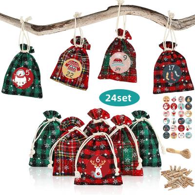 China Eco-Friendly DIY Hanging Candy Snacks Treat Reusable Burlap Bag With Drawstring Christmas Advent Calendar Bags Xmas Countdown Gift Bags for sale