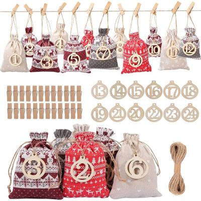 China Eco-Friendly DIY Candy Bags For Holiday Advent Calendar Bags Xmas Countdown Christmas Xmas 24days Calendar Burlap Bags for sale