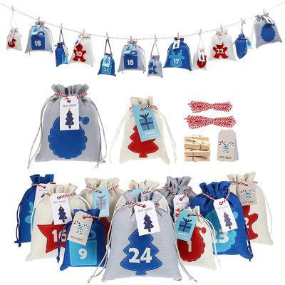 China Eco-Friendly Christmas Advent Calendar Bags 24 Days Hanging Countdown Calendars Reusable Burlap Drawstring Gift Pouch For DIY Christmas Decoration for sale