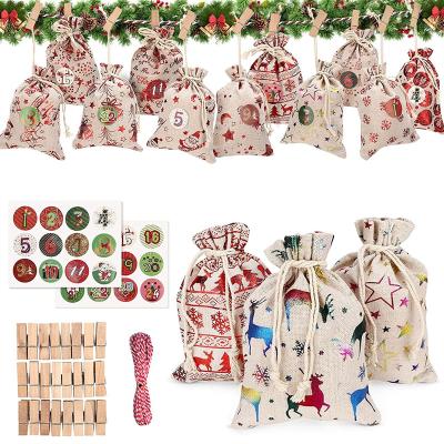 China Eco-Friendly Christmas Advent Calendars Bags DIY Advent Bags With Eco-Friendly Drawstring For Christmas Diy Craft for sale