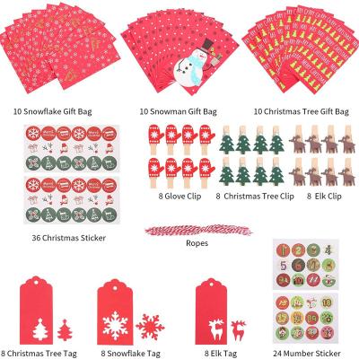 China Eco-Friendly 30Pack Numbers 1-24 Stickers 36pcs Merry Christmas Stickers Candy Wrapping Paper Bags Advent Calendar Bags For Xtmas Party Supplies for sale