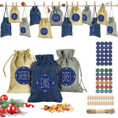 China 24 Eco-Friendly Christmas Advent Calendar Bags DIY Calendar Countdown Gifts Bags for sale