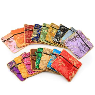 China Eco-friendly Handmade Custom Jewelry Silk Purse Pouch Gift Bags Chinese Brocade Jewelry Pouch Zipper for sale