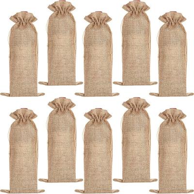 China Durable Burlap Wine Bottle Covers Bags Reusable Hessian Drawstring Wine Wrapping Bags For Christmas Wedding Travel for sale