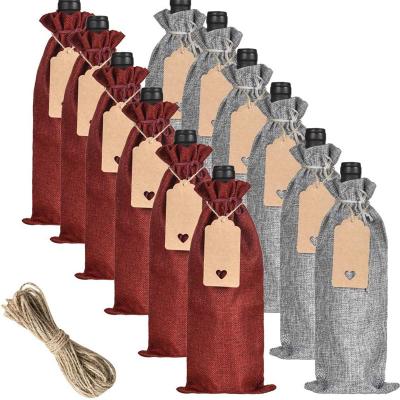 China Durable 12pack Burlap Wine Gift Bags Drawstring Tags and Strings Blanket Burlap Wine Bottle Bags Reusable Wine Bottle Covers for sale