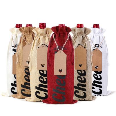 China Durable 12pcs Burlap Wine Gift Bags Cheer Bags with Gift Tags Reusable Wine Bags for Christmas Wedding Holiday Party for sale