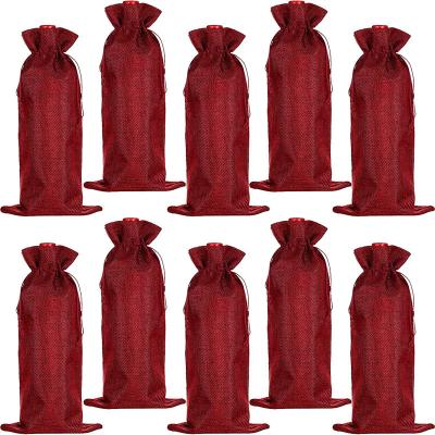 China Durable 10pcs Burlap Wine Gift Bags With Drawstring Reusable Red Wine Bottle Covers Bags For Christmas Wedding Travel Party for sale