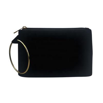 China Fashion Fashion Flipping Lady Elegant Velvet Beauty Bag Of Ring Strap Bag Black Pouch Metal Clutch For Gift for sale