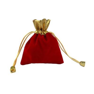 China Fashion Customize Ladies Mini Cosmetic Makeup Tools Package String Red Drawstring Bag Velvet Pouch for sale