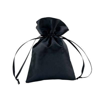 China Custom Twine Logo Printed Gift Pouch Black Double String Jewelry Dust Proof Smooth Silk Drawstring Bag for sale