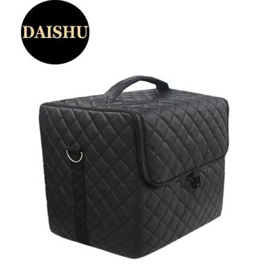 China Zipper Closure Stitched Cosmetic Makeup Case Large Travel Case With Removable Trays And Shoulder Strap for sale