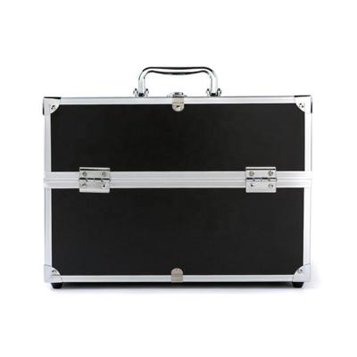 China Popular Fashion Vendor Makeup Artist Train Case Carry Hard Cover Aluminum Makeup Case with Expandable Tray Boxes for sale