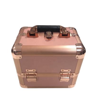 China High Quality Fashion Make Up Train Case Rose Gold Aluminum Vanity Cosmetic Beauty Case Custom Logo for sale