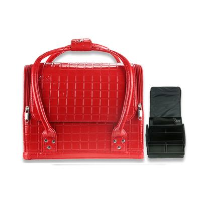 China Fashion Customize Size Luxury Make Up Crocodile Case Train Red Expandable Skin Trays Cosmetic Carrying Case for sale