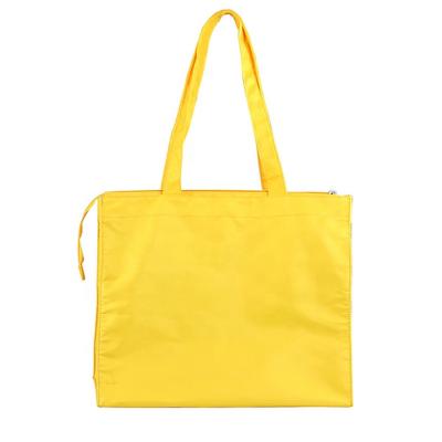 China Lady handled Large Logo Printing Shopping Bag Summer Tote Bag Carrying Nylon Handbag with Mesh Pouches for sale