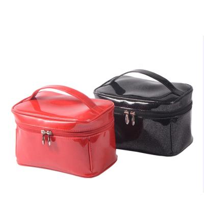 China Fashion Popular Quilted PU Leather Carrying Tote Toiletry Organizer Bag Women Lightweight Makeup Box For Travel for sale