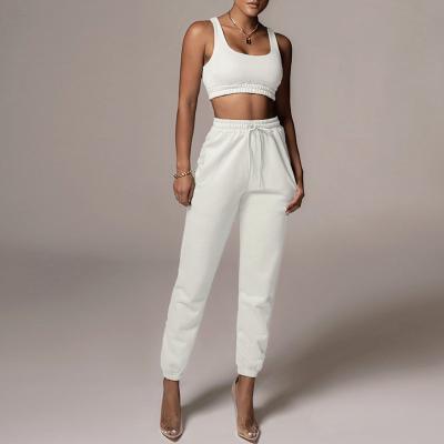 China Anti-Static High Quality Custom Logo Joggers 2 Piece Crop Top Two Piece Pants Set Comfortable Workout Women 2021 Cotton 2 Piece Set for sale