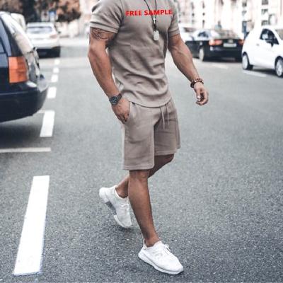 China Free Sample 2021 Sustainable Mens Summer Shirt And Shorts Sets Two Piece Cotton Nylon Mens Sports Wear Gym Male Sweat Shorts Sets For Mens Logo for sale