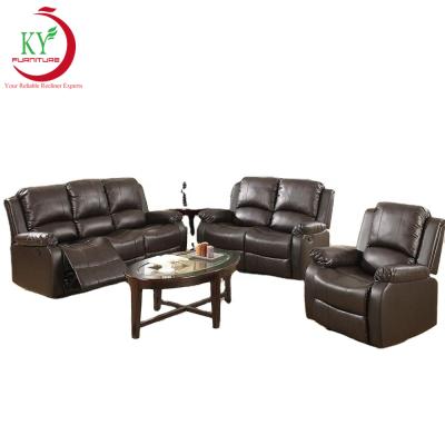 China JKY Furniture 3Pieces Recliner Leather Adjustable Motion Extended Sofa Sets Lounge Chair Loveseat Couch For Living Room for sale