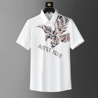 China Wholesale White Casual Breathable Party Wedding Shirt Dress Summer Printed Men's Short Sleeve Shirt Men's Shirt for sale