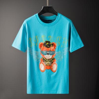 China Breathable Summer Short Sleeve T Shirt With Round Neck Bear Cartoon Printed T-shirt For Men Women Cotton Casual T Shirt for sale