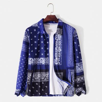 China Wholesale Men's Zipper Bomber Jacket Breathable Casual Coat Printed Tee Shirts Long Sleeve Shirts For Men Printed Shirt Men for sale