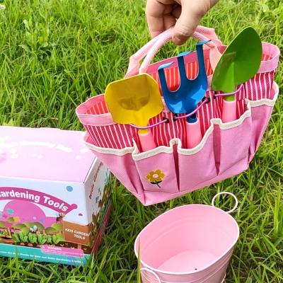 China Real Small Size Steel Coated Garden Tool Kit In Pink For Kids Great As A Gift For Kids for sale