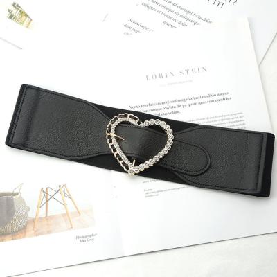 China Fashion.Casual Wide Belt Women Fashion Diamond Love Shirt Sweater Coat Buckle Belt Decoration Elastic Waist Seal Belts for sale