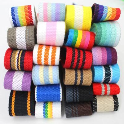 China Polyester Cotton Rainbow Webbing Striped Ribbon 38mm Wide Durable Twill Heavy Duty Purse Totes Ties Strap 1 1/2