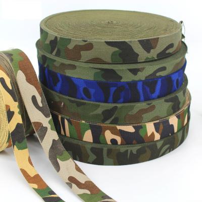 China 25mm To 48mm Camouflage Thick Viable 100% Cotton Canvas Webbing Military Green Ribbon For Dog Belt Strap Garment Accessory for sale