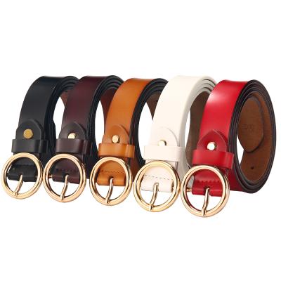 China 5 Colors Women's Simple Casual Belt Leisure 2.8cm Retro Genuine Leather Waist Belt For Jeans Pants Dresses With Classic Round Pin Buckle for sale