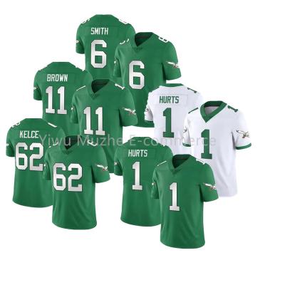 China Anti-Bacterial Philadelphia Retro Jerseys 1 Jalen Hurts 62 Kelce 11 Brown 6 Smith 12 Cunningham Stitched Football Jersey Wholesale Kelly Green for sale