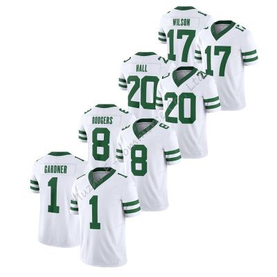 China Anti-Bacterial New York City Jets 2023 New 8 Aaron Rodgers 1 Gardner 17 Wilson 20 Hall White Stitched US America Football Jersey for sale