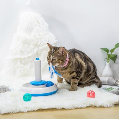 China Viable Cat Turntable Toys Feather Puzzle Cat Interactive Vocal Toys Electric Puzzle Stick Cat Toys for sale