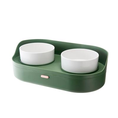 China New Pet Double Bowl Durable Ceramic High-Foot Guard Neck Guard Universal Bowl For Cats And Dogs Anti-Spilling Pet Drinking And Feeding Bowl for sale