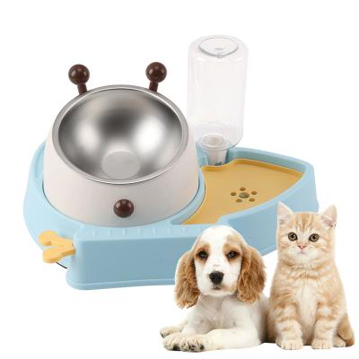 China Automatic Three In One Pet Double Bowl Non Puddle Multifunctional Feeding Bowl Automatic Pet Water Bottle Slow Feeder Dog Bowl for sale