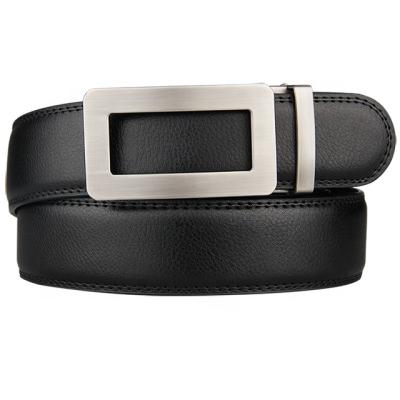 China Comfortable Ratchet Design Multi Buckle Auto Lock Genuine Leather Belt Black for sale